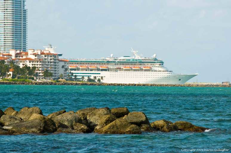 A Cruise Ship Departs for Tropical Islands